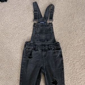 Stretchy, black denim overalls